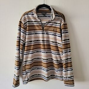 Edie Bauer Mens Quest Quarter Zip Fleece Pullover Size Medium Stripes Multicolor